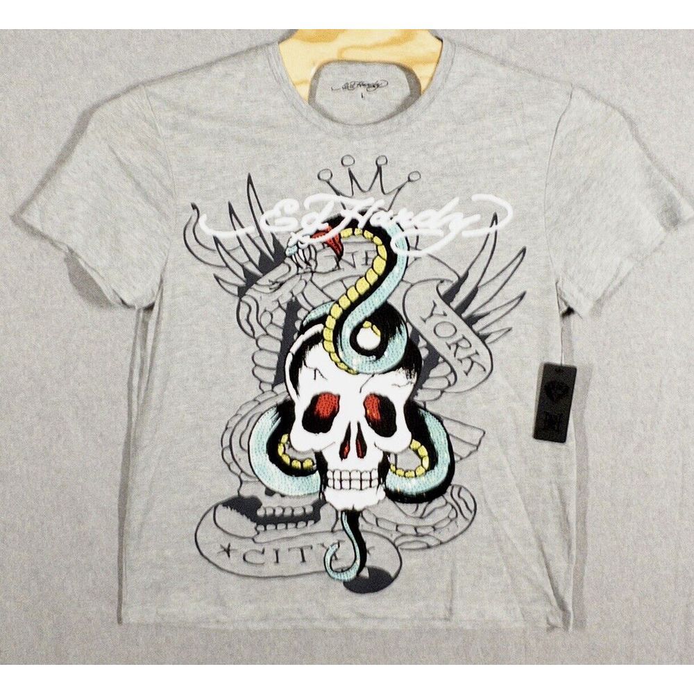 NWT Ed Hardy Rhinestone Skull Snake Tee Mens Large MSRP $85